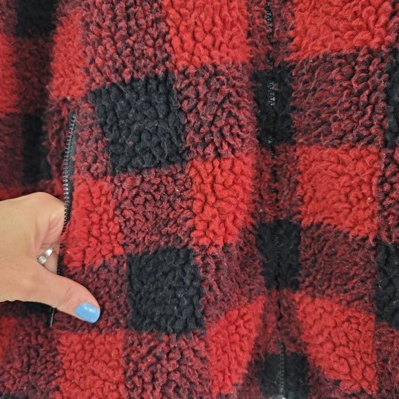 Lucky Brand Mens Sz XL Red Black Plaid Sherpa Jacket Full Zip Work Chores Barn - Picture 4 of 13